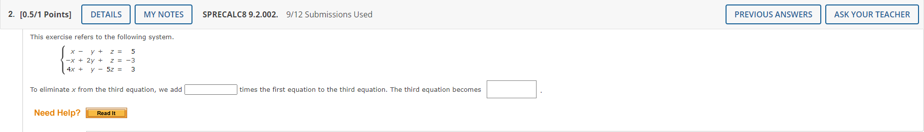 Solved [0.5/1 ﻿Points]SPRECALC8 9.2.002. 9/12 ﻿Submissions | Chegg.com