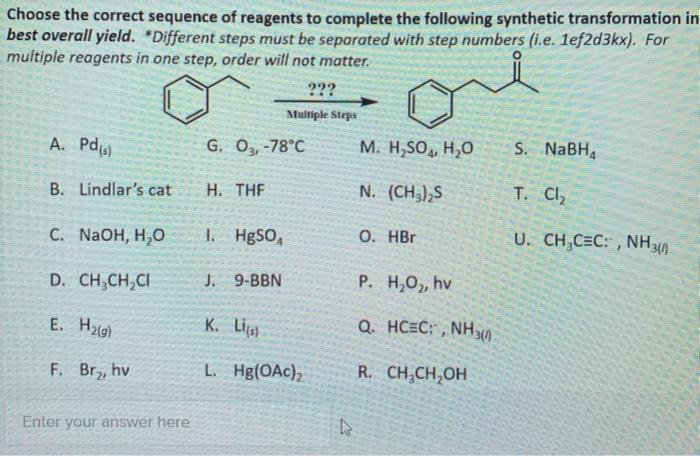 Solved Choose the correct sequence of reagents to complete | Chegg.com