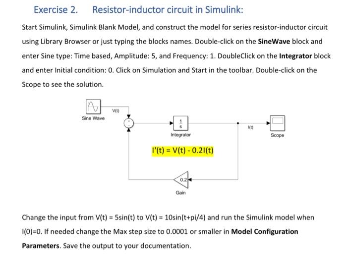 Solved Exercise 2. Resistorinductor circuit in Simulink