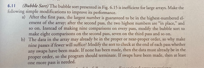 Solved 6.11 (Bubble Sort) The bubble sort presented in Fig. | Chegg.com