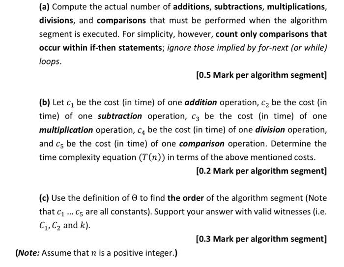 Solved (a) Compute the actual number of additions, | Chegg.com