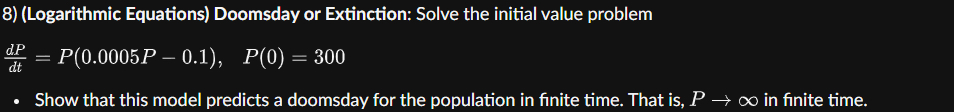 Solved (Logarithmic Equations) ﻿Doomsday or Extinction: | Chegg.com