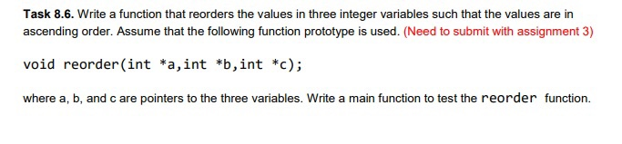 Solved Task 8.6. Write a function that reorders the values | Chegg.com