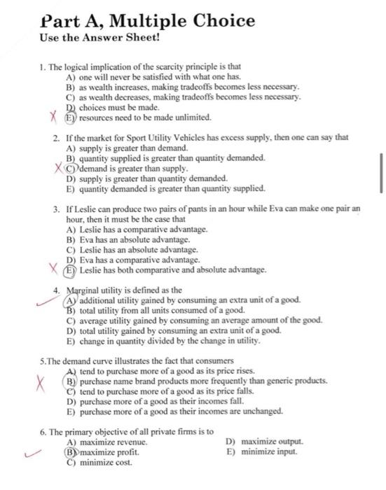 Solved Part A, Multiple Choice Use the Answer Sheet! 1. The | Chegg.com