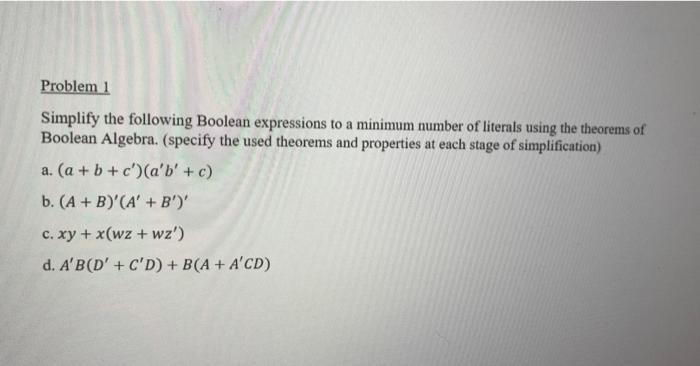 Solved Simplify The Following Boolean Expressions To A Chegg Com