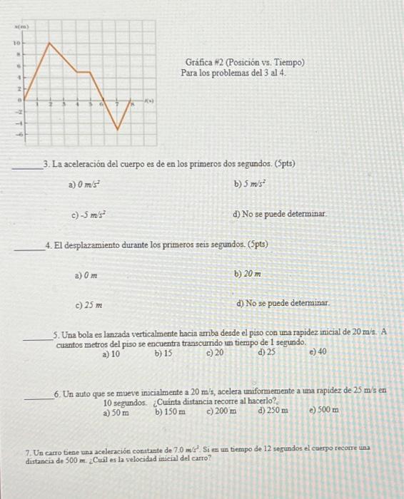 Gráfica 12 (Posición vs. Tiempo) Para los problemas del 3 al 4. 3. La aceleración del cuerpo es de en los primeros dos segund