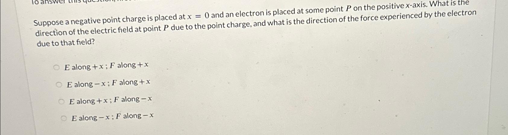 Solved Suppose a negative point charge is placed at x=0 and | Chegg.com