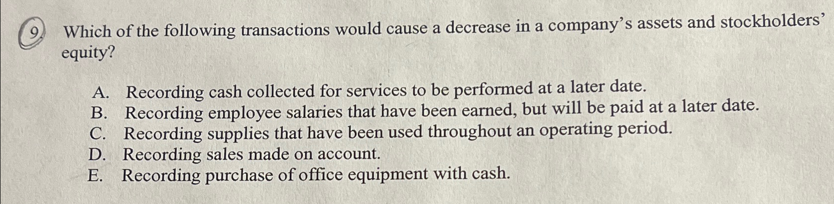 Solved Which of the following transactions would cause a | Chegg.com