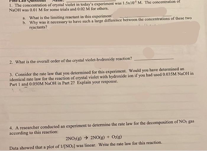 Solved 1. The concentration of crystal violet in today's | Chegg.com