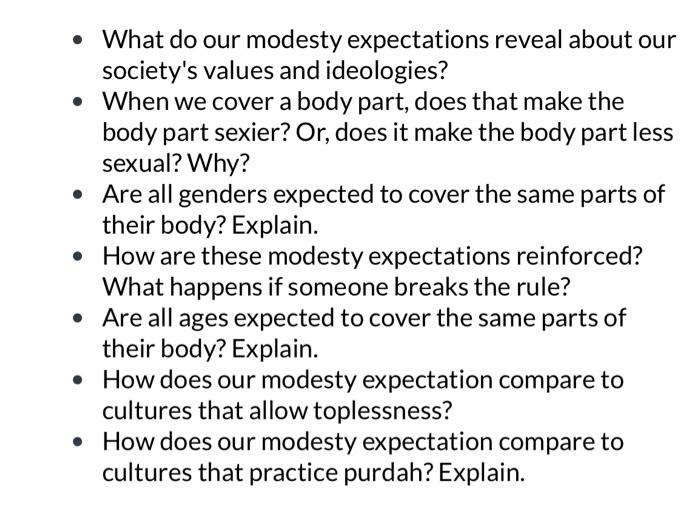 -What do our modesty expectations reveal about our | Chegg.com