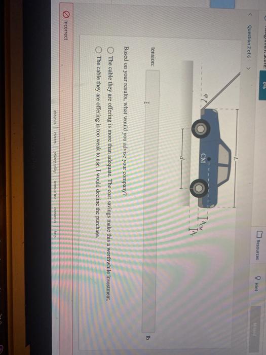 Solved Question 2 of 6 > The physics associated with statics | Chegg.com