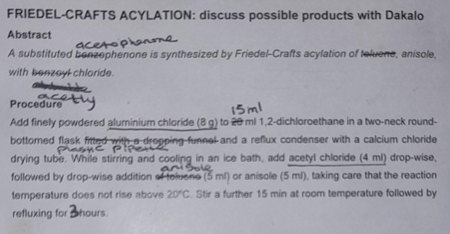Solved PHY3224 EXP 4 : FRIEDEL CRAFTS ACYLATION can you | Chegg.com