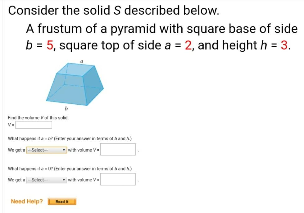 Solved Consider the solid S described below. A frustum of a | Chegg.com
