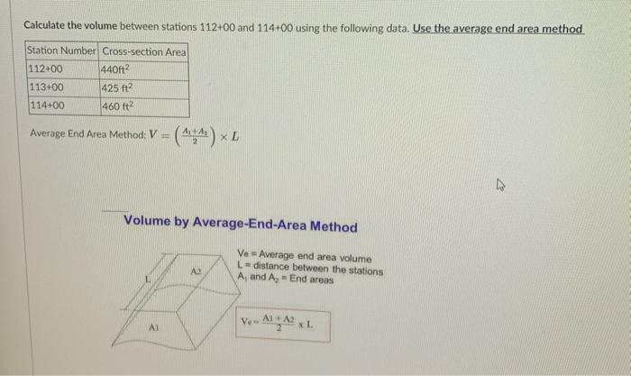 Solved Calculate the volume between stations 112+00 and | Chegg.com
