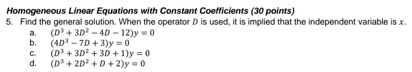 Solved a. = Homogeneous Linear Equations with Constant | Chegg.com
