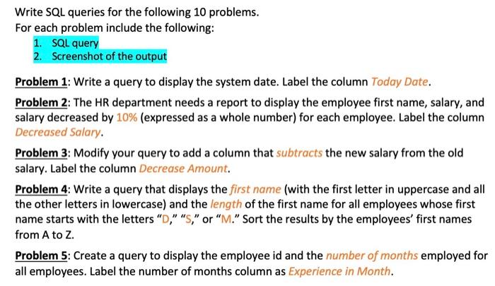 Solved Write SQL queries for the following 10 problems. For | Chegg.com