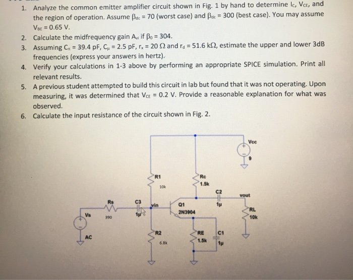 Solved 1. Analyze The Common Emitter Amplifier Circuit Shown | Chegg.com