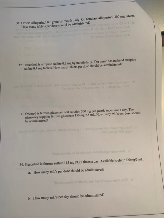 Solved 31 Order Allopurinol 0 6 Gram By Mouth Daily On Chegg Com