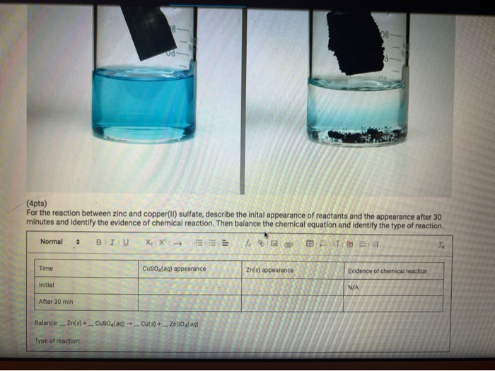 Solved 08 00 (4pts) For the reaction between zinc and