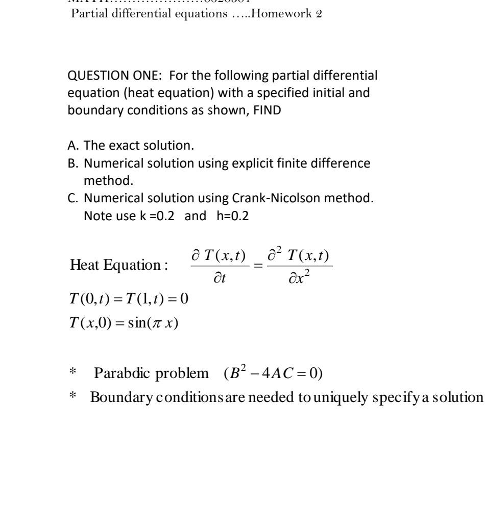 Solved Partial differential equations ..... Homework 2 | Chegg.com