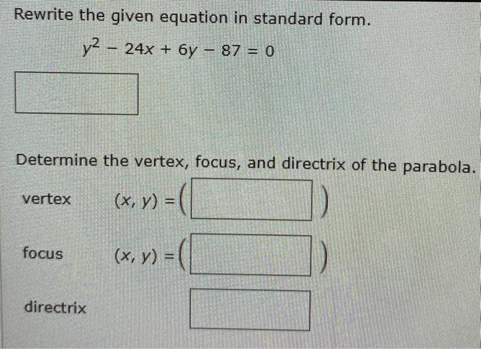 Solved Rewrite equation in standard form for me please and | Chegg.com