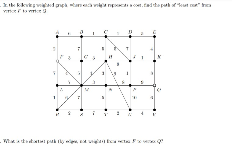 Weighted Paths Worksheet.pdf Solved . In the following weighted graph, where each weight | Chegg.com
