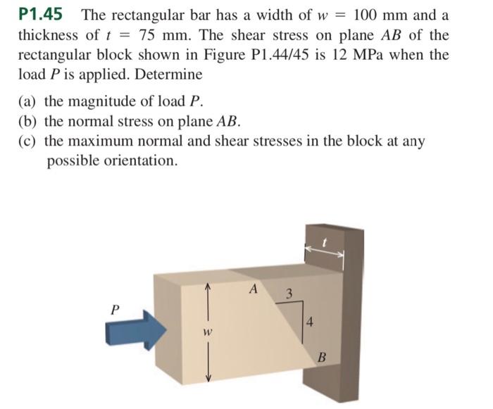 Solved P1.45 The rectangular bar has a width of w = 100 mm | Chegg.com