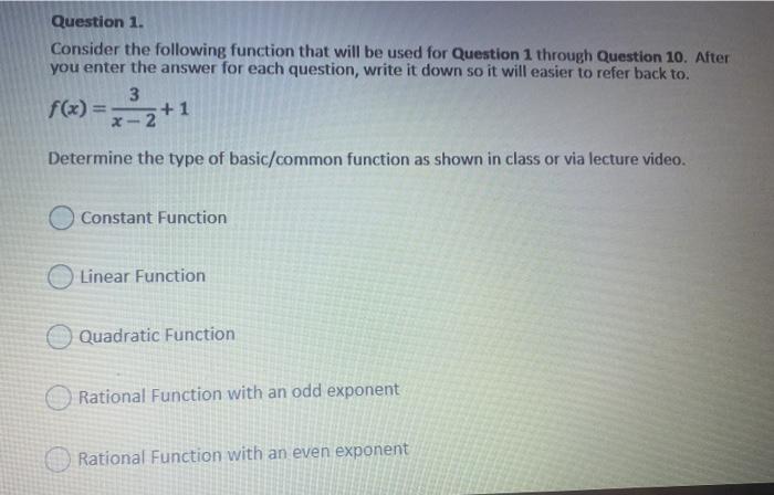 Solved Question 1. Consider the following function that will | Chegg.com