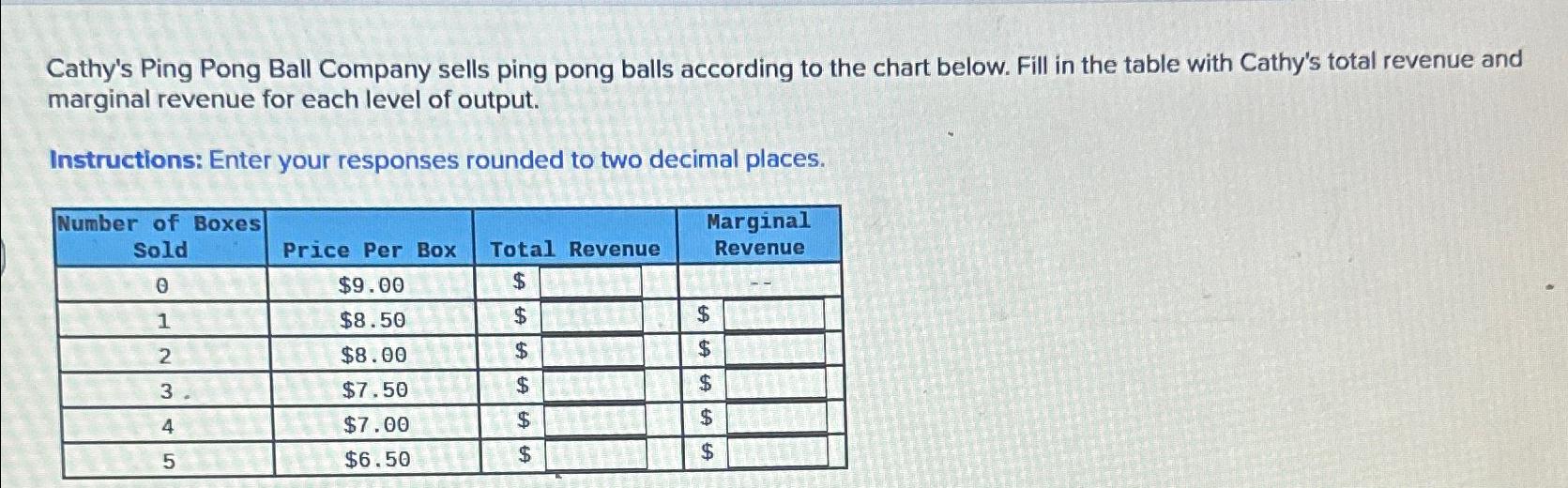 Solved Cathy's Ping Pong Ball Company sells ping pong balls