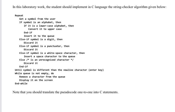 Solved In this laboratory work, the student should implement | Chegg.com