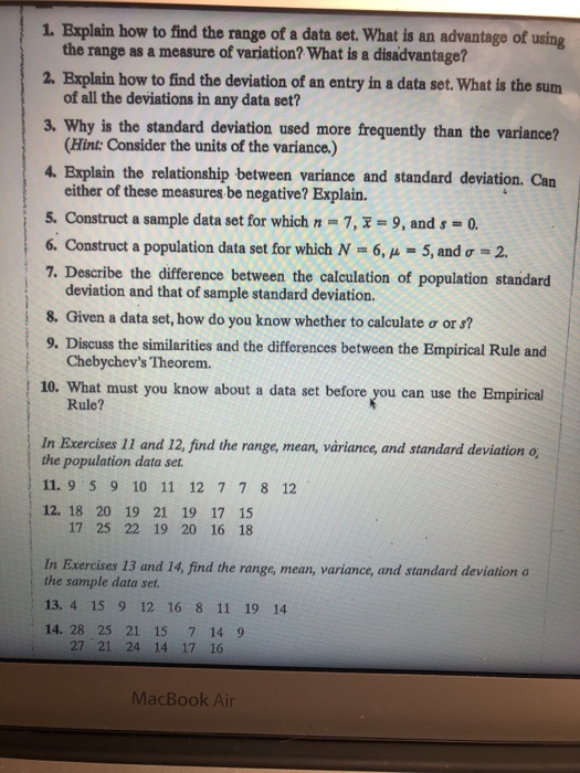 Solved: 1. Explain How To Find The Range Of A Data Set. Wh... | Chegg.com