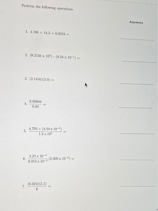 Solved Perform the following operations. Answers 1.4.196 + | Chegg.com