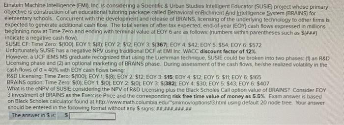 Solved Einstein Machine Intelligence EMI Inc Is Chegg