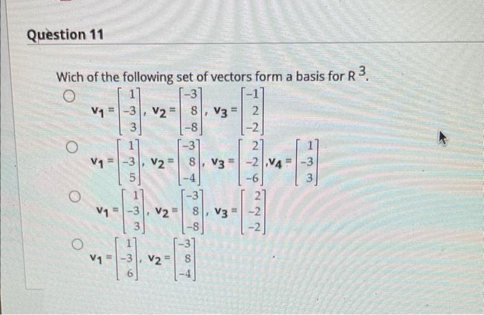 Solved Wich of the following set of vectors form a basis for | Chegg.com