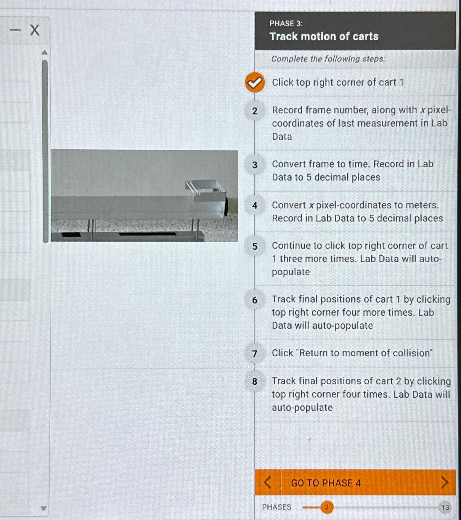 Solved PHASE 3:Track motion of cartsComplete the following | Chegg.com