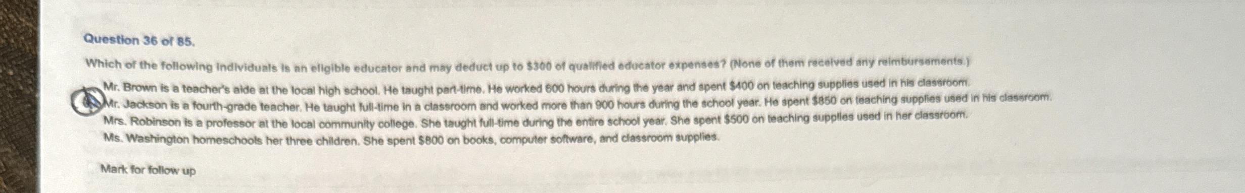 Solved Question 36 ﻿of 85.Which of the following individuals | Chegg.com
