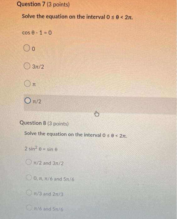 Solved Question 7 (3 points) Solve the equation on the | Chegg.com