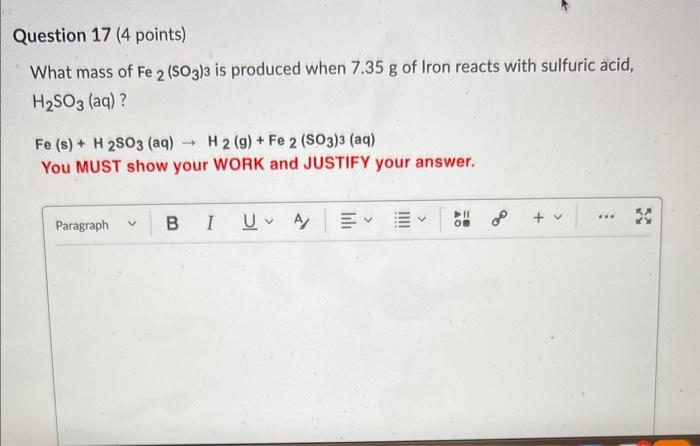 Solved What mass of Fe2(SO3)3 is produced when 7.35 g of | Chegg.com