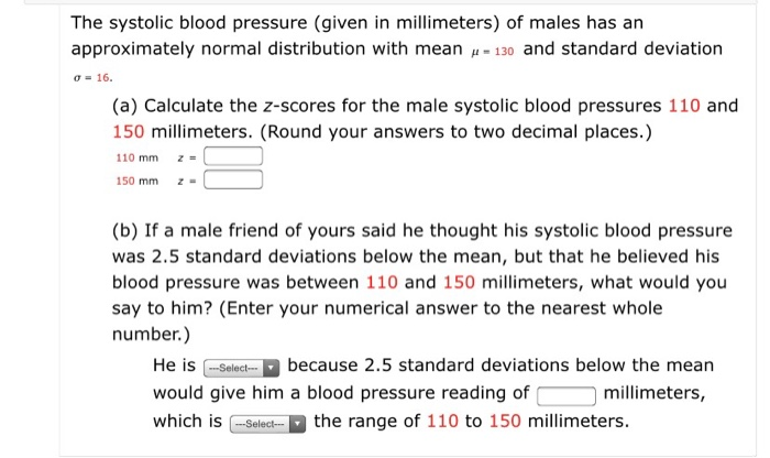The Systolic Blood Pressure Given In Millimeters Of Chegg Com