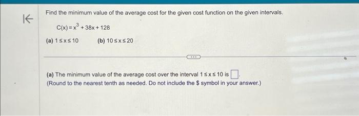 Solved K Find the minimum value of the average cost for the | Chegg.com