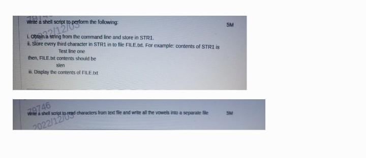 Solved Write a shell script to perform the following: SM 1. | Chegg.com