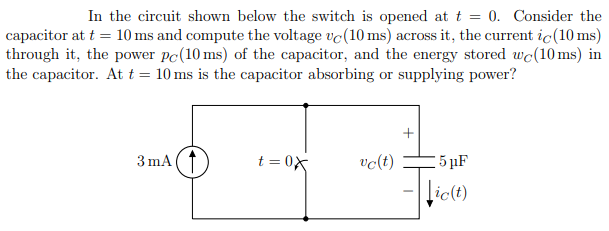 Solved In the circuit shown below the switch is opened at | Chegg.com