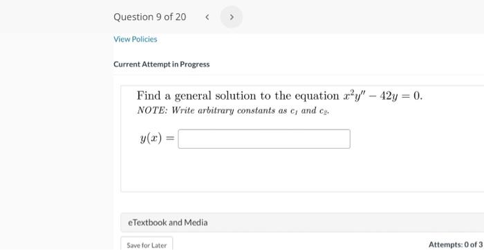 Solved Current Attempt In Progress Find A General Solution | Chegg.com