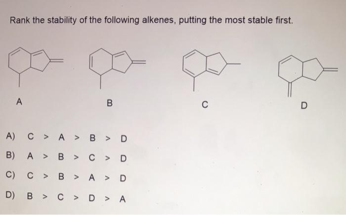 Solved Rank the stability of the following alkenes, putting | Chegg.com