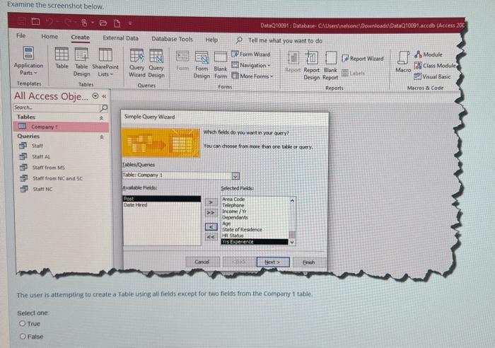 Solved The user is attempting to create a Table using all | Chegg.com