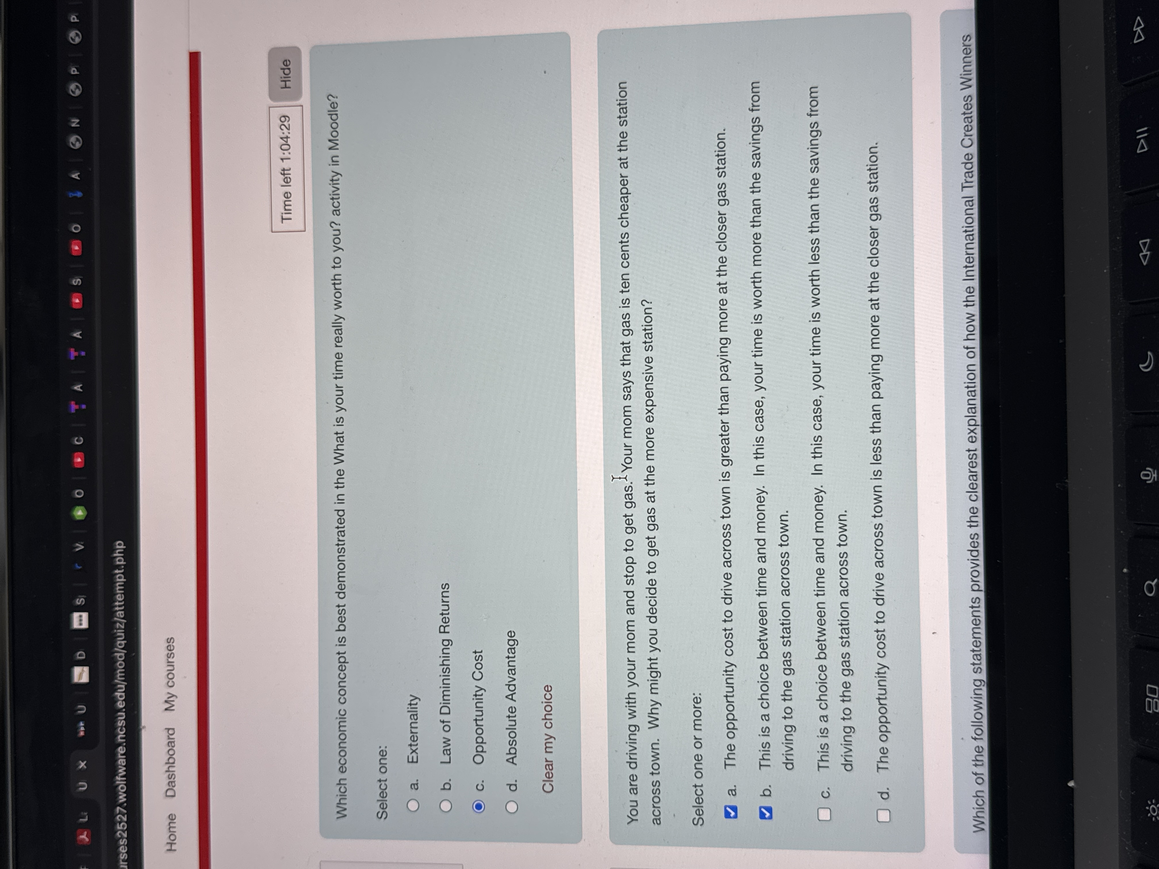 Solved Time left 1:04:29Which economic concept is best | Chegg.com