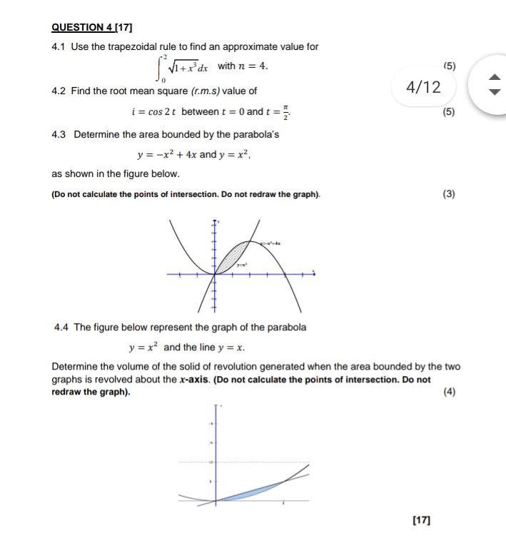 Solved QUESTION 4 [17] 4.1 Use the trapezoidal rule to find | Chegg.com