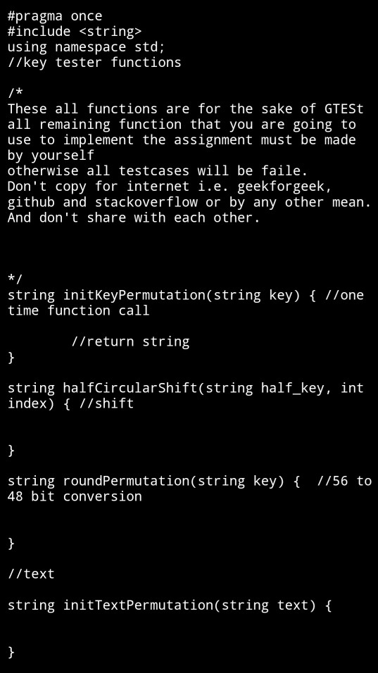 {Implementation of DES algorithm in C++ to be tested | Chegg.com image.