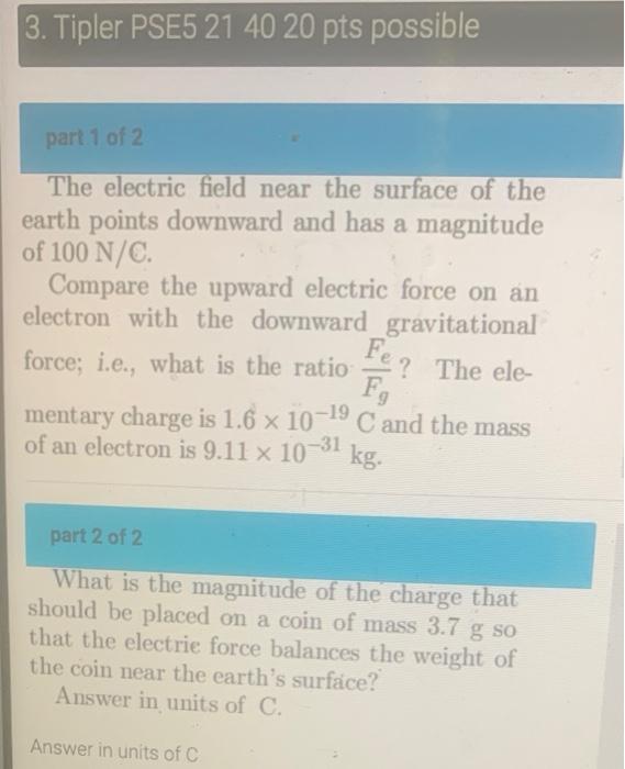 Solved part 1 of 2 The electric field near the surface of | Chegg.com