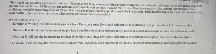 Solved We Are Division B has just developed a new product. | Chegg.com